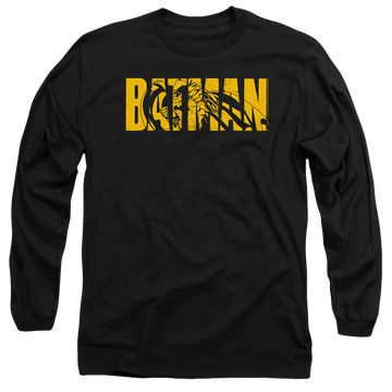 Black men's long sleeve t-shirt with The Batman (2022) Text On Black graphic