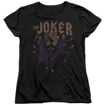 Black women's t-shirt with The Batman (2022) Joker Duo graphic
