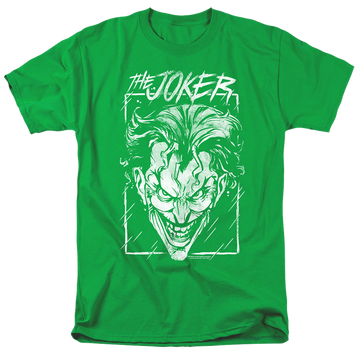 Kelly green men's regular fit t-shirt with The Batman (2022) Joker Storm On Green graphic