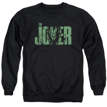 Black men's crewneck sweatshirt with The Batman (2022) Joker Text On Black graphic