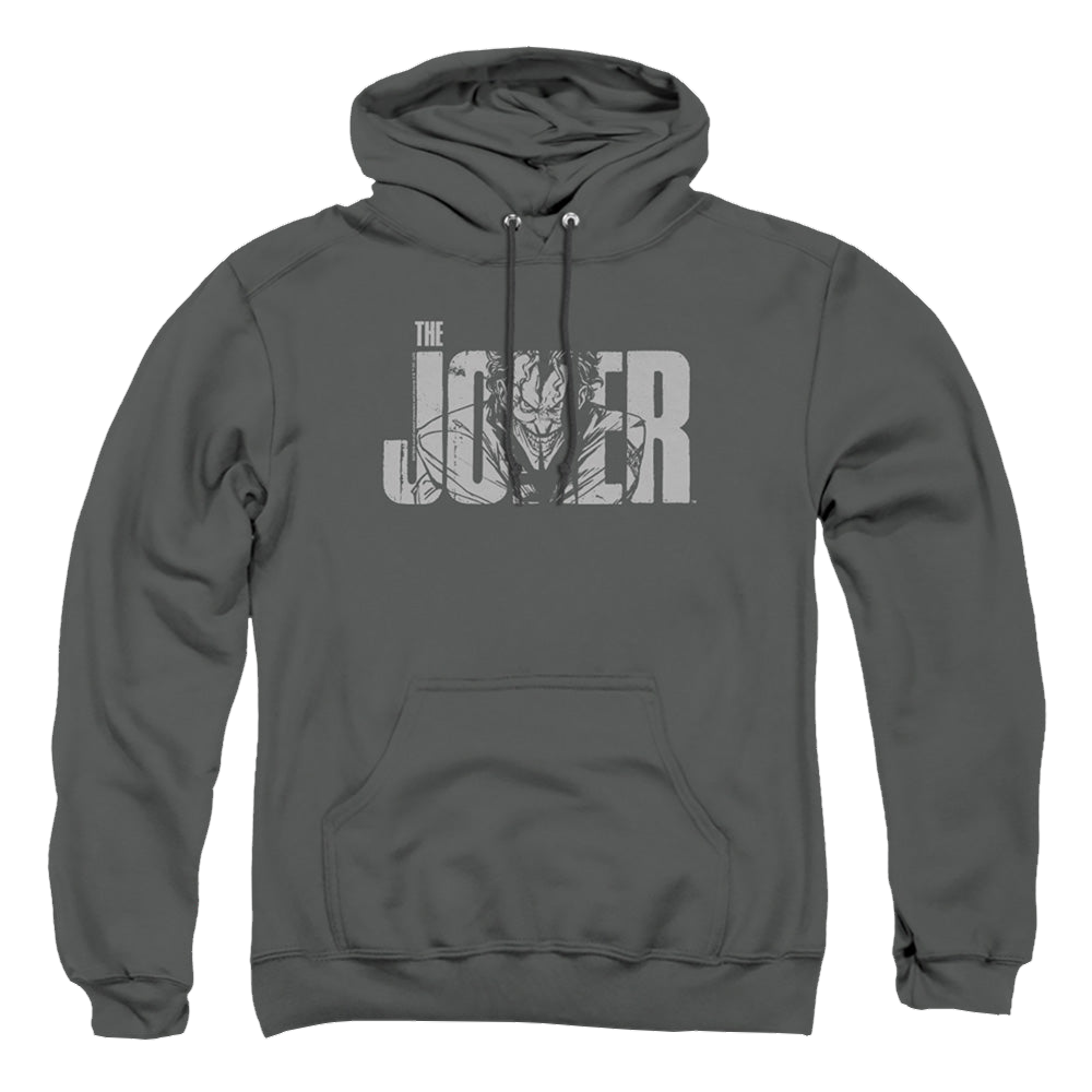 The Batman (2022) Joker Text On Gray - Pullover Hoodie Pullover Hoodie Batman   