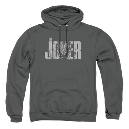 The Batman (2022) Joker Text On Gray - Pullover Hoodie Pullover Hoodie Batman   
