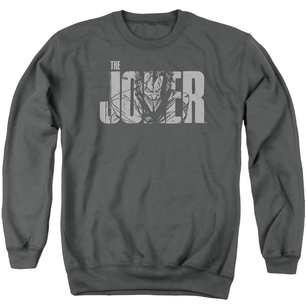 The Batman (2022) Joker Text On Gray - Men's Crewneck Sweatshirt Men's Crewneck Sweatshirt Batman   