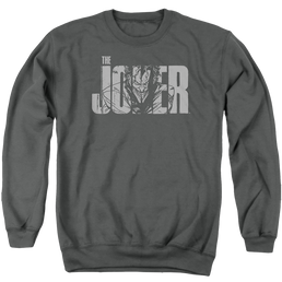 The Batman (2022) Joker Text On Gray - Men's Crewneck Sweatshirt Men's Crewneck Sweatshirt Batman   