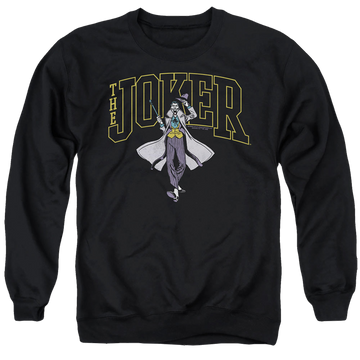 Black men's crewneck sweatshirt with The Batman (2022) Joker Varsity On Black graphic