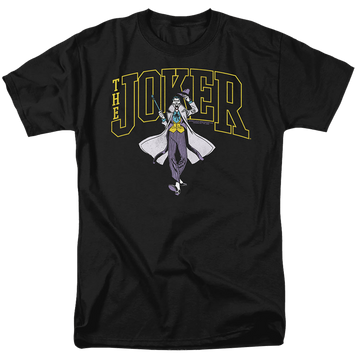 Black men's regular fit t-shirt with The Batman (2022) Joker Varsity On Black graphic