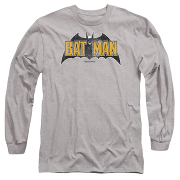 Athletic heather men's long sleeve t-shirt with The Batman (2022) Vintage Bat Logo On Gray graphic