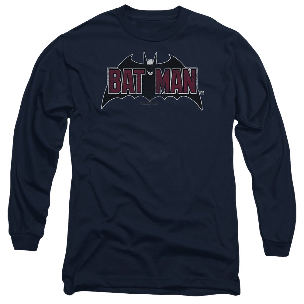 The Batman (2022) Vintage Bat Logo On Navy - Men's Long Sleeve T-Shirt Men's Long Sleeve T-Shirt Batman   