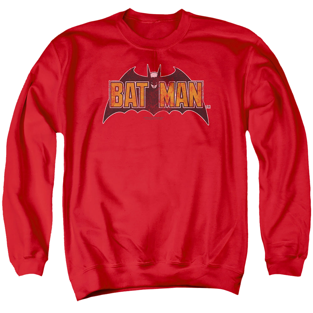 The Batman (2022) Vintage Bat Logo On Red - Men's Crewneck Sweatshirt Men's Crewneck Sweatshirt Batman   