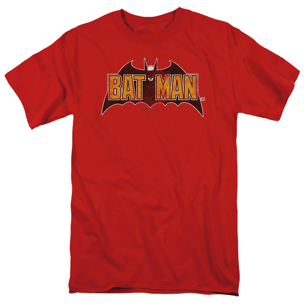 The Batman (2022) Vintage Bat Logo On Red - Men's Regular Fit T-Shirt Men's Regular Fit T-Shirt Batman   