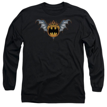 Black men's long sleeve t-shirt with Batman Bat Wings Logo graphic
