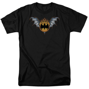 Black men's regular fit t-shirt with Batman Bat Wings Logo graphic