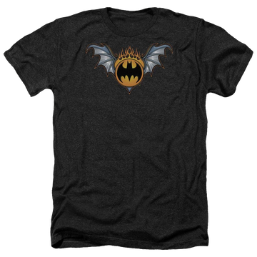 Charcoal men's heather t-shirt with Batman Bat Wings Logo graphic