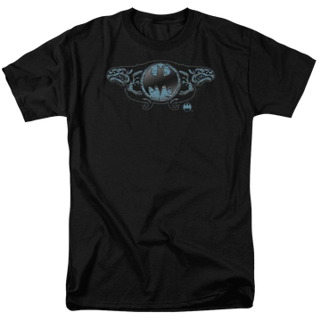 Black men's regular fit t-shirt with Batman Two Gargoyles Logo graphic