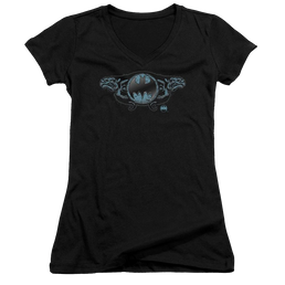 Batman Two Gargoyles Logo - Juniors V-Neck T-Shirt Juniors V-Neck T-Shirt Batman   