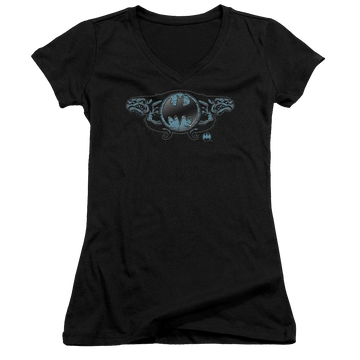 Batman Two Gargoyles Logo - Juniors V-Neck T-Shirt Juniors V-Neck T-Shirt Batman   