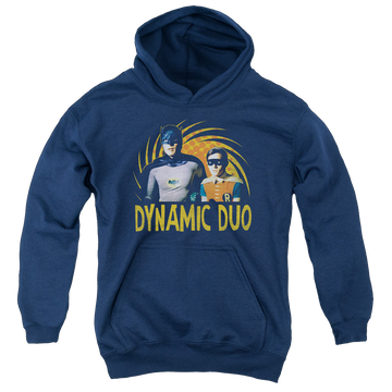 Navy youth hoodie for ages 8 to 12 with Batman Classic TV Series Dynamic graphic