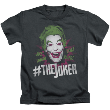 Charcoal kid's t-shirt for ages 4 to 7 with Batman Classic TV Series #Joker graphic