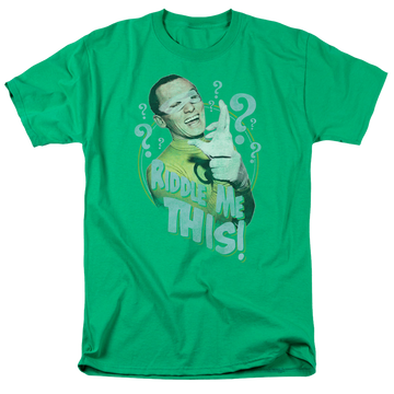 Kelly green men's regular fit t-shirt with Batman Classic TV Series Riddle Me This graphic
