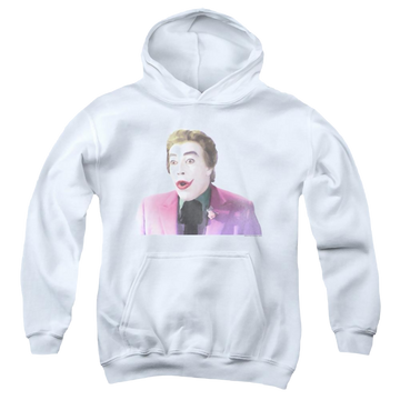White youth hoodie for ages 8 to 12 with Batman Classic Tv Series Thrilled graphic