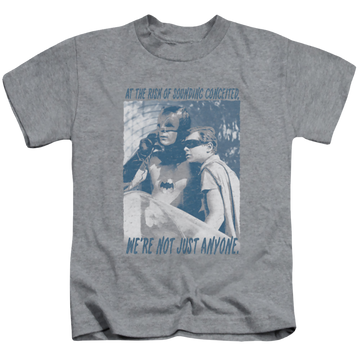Athletic heather kid's t-shirt for ages 4 to 7 with Batman Classic TV Series Boogies Nights graphic