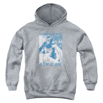 Athletic heather youth hoodie for ages 8 to 12 with Batman Classic TV Series Boogies Nights graphic