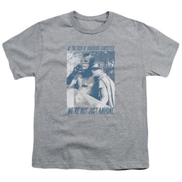 Athletic heather youth t-shirt for ages 8 to 12 with Batman Classic TV Series Boogies Nights graphic