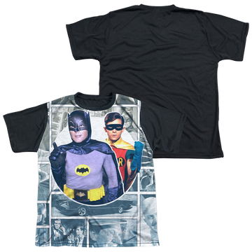 Batman Classic TV Series 60S Panels youth black back t-shirt for ages 8 to 12