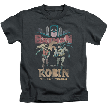 Charcoal kid's t-shirt for ages 4 to 7 with Batman Classic TV Series Classic Duo graphic