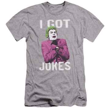 Athletic heather men's premium slim fit t-shirt with Batman Classic TV Series Got Jokes graphic