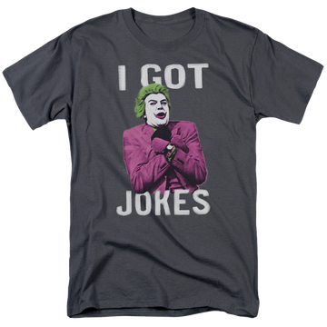 Charcoal men's regular fit t-shirt with Batman Classic TV Series Got Jokes graphic
