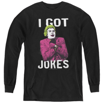 Black youth long sleeve t-shirt with Batman Classic Tv Series Got Jokes graphic