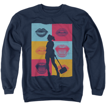 Navy men's crewneck sweatshirt with Birds of Prey Lips graphic