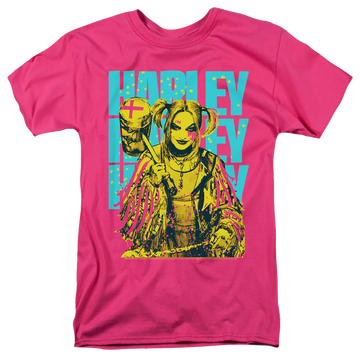 Hot pink men's regular fit t-shirt with Birds of Prey Harley Painted graphic