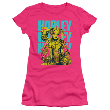 Hot pink juniors t-shirt with Birds of Prey Harley Painted graphic