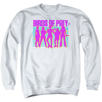White men's crewneck sweatshirt with Birds of Prey Silhouettes graphic