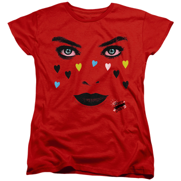 Red women's t-shirt with Birds of Prey Red Harley graphic