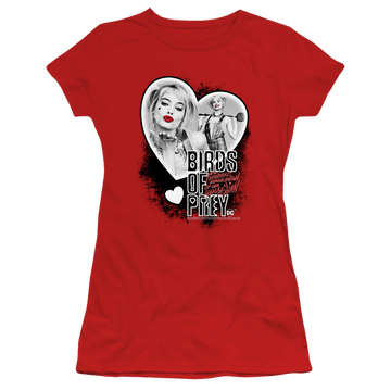 Red juniors t-shirt with Birds of Prey Heart Harley graphic