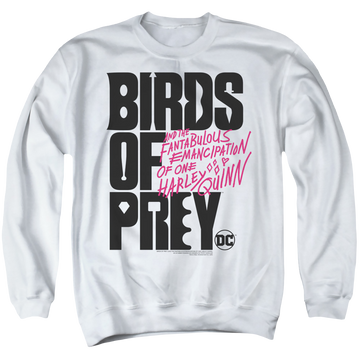 White men's crewneck sweatshirt with Birds of Prey Logo graphic