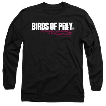 Black men's long sleeve t-shirt with Birds of Prey Horizontal Logo graphic