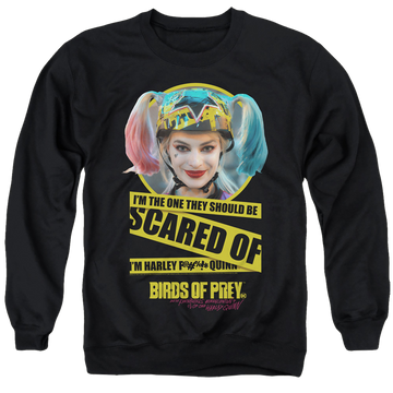 Black men's crewneck sweatshirt with Birds of Prey Scared Of graphic