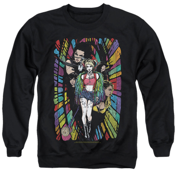 Black men's crewneck sweatshirt with Birds of Prey Color Corridor graphic