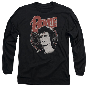 Black men's long sleeve t-shirt with David Bowie Space Oddity graphic