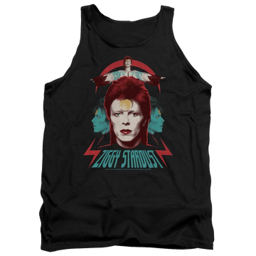 Black men's tank with David Bowie Ziggy Heads graphic