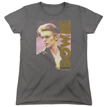 Charcoal women's t-shirt with David Bowie Smokin graphic