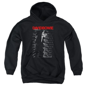 Black youth hoodie for ages 8 to 12 with David Bowie Station To Station graphic