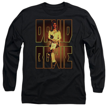 Black men's long sleeve t-shirt with David Bowie Perched graphic
