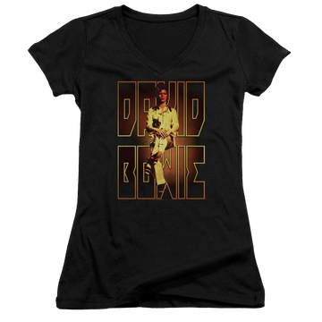 David Bowie Perched - Juniors V-Neck T-Shirt Juniors V-Neck T-Shirt David Bowie   