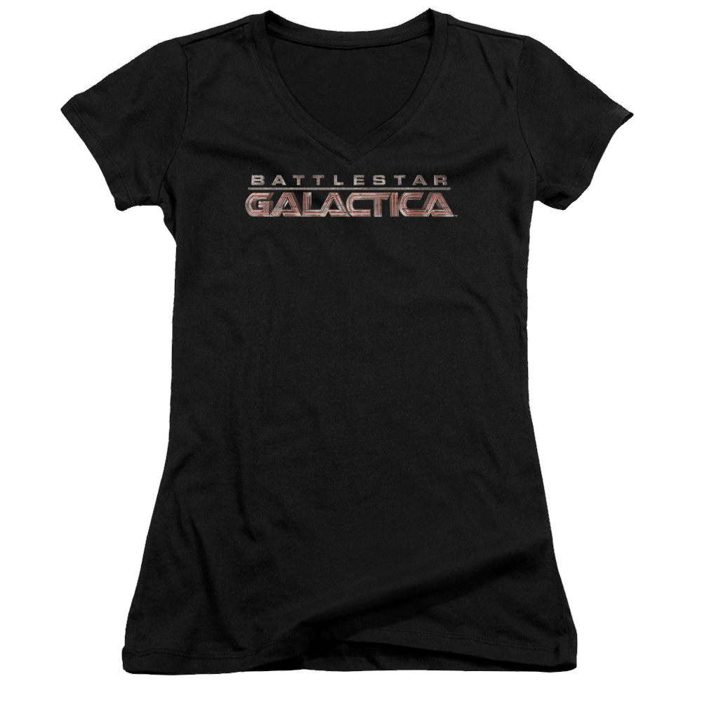 Battlestar Galactica Logo - Juniors V-Neck T-Shirt Juniors V-Neck T-Shirt Battlestar Galactica   