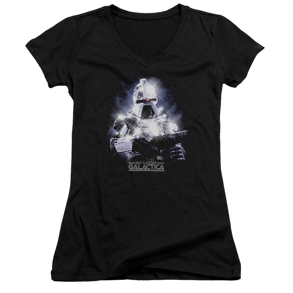 Battlestar Galactica 35th Anniversary Cylon - Juniors V-Neck T-Shirt Juniors V-Neck T-Shirt Battlestar Galactica   